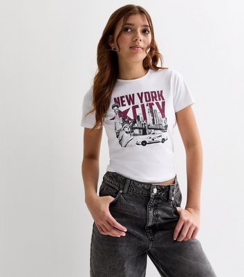 Girls White NYC Print Baby T-Shirt New Look