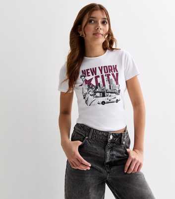 Girls White NYC Print Baby T-Shirt