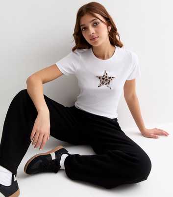 Girls White Leopard Star Print Baby T-Shirt