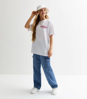 Girls White Palm Springs Front and Back Print Oversized T-Shirt New Look