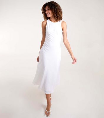 Blue Vanilla White Bias Cut Midi Dress New Look