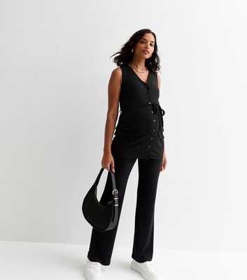 Maternity Black Ribbed Wide Leg Trousers