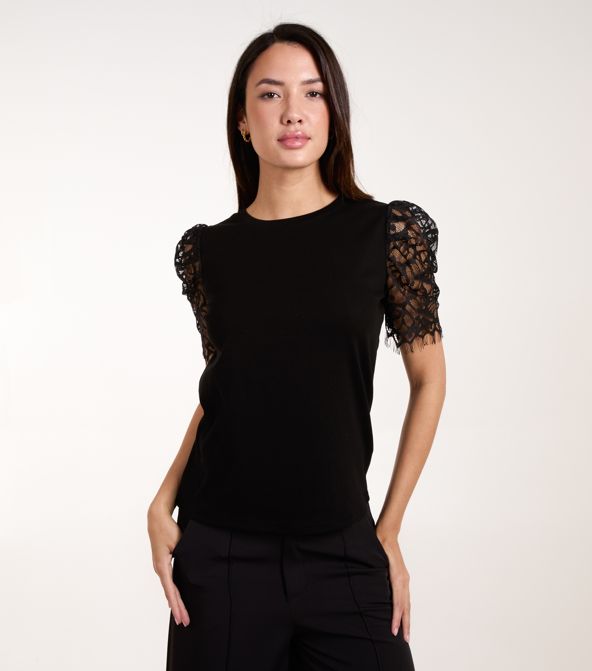 Women's Black Lace Mesh T-Shirt Blue Vanilla New Look