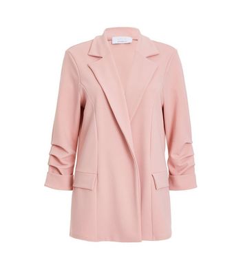 QUIZ Pink Ruched Sleeve Blazer New Look