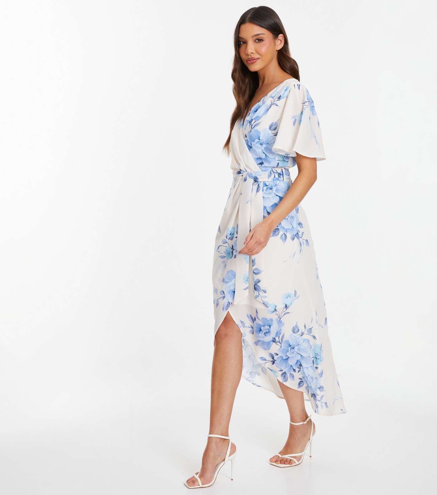QUIZ White Floral Print Wrap Midi Dress Image 2