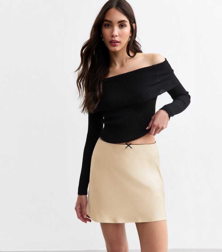 Cream Satin Mini Skirt