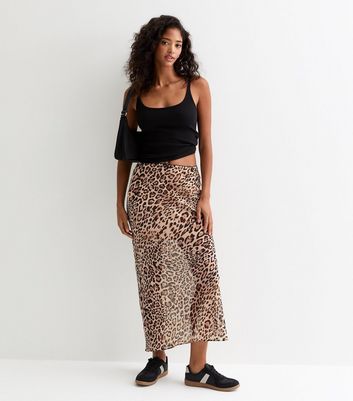 Brown Animal Print Chiffon Midi Skirt New Look