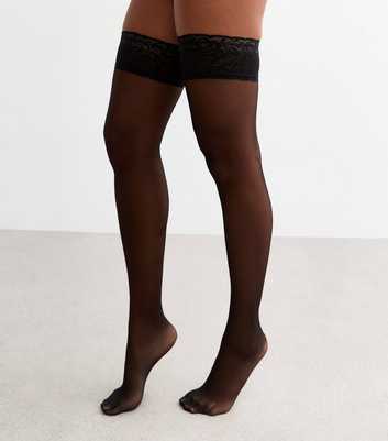 Black Lace Trim Hold Up Tights