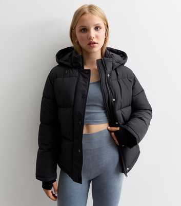 Girls Black Hooded Puffer Coat