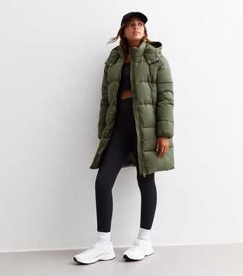 Girls Khaki Padded Hooded Midi Coat