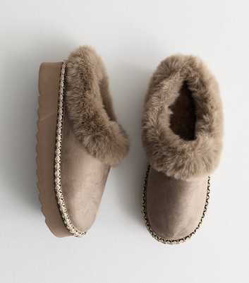 Brown Faux Fur Lined Double Sole Boot Slippers 