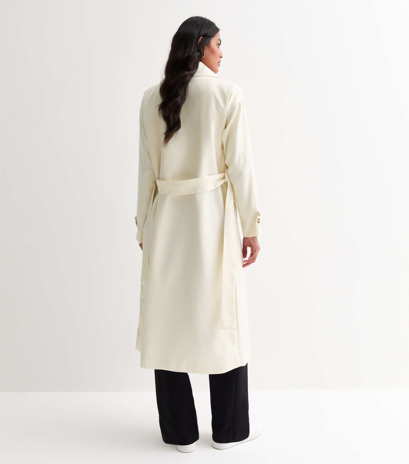 Gini London Cream Belted Longline Trench Coat Image 4
