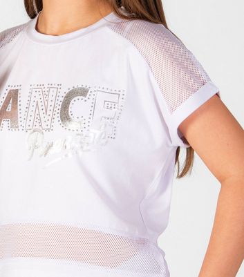 Pineapple Girls White Dance Slogan Mesh Crop T-Shirt New Look