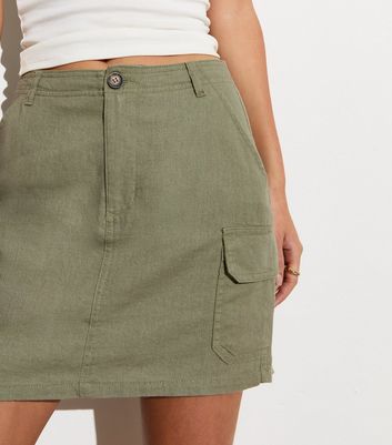 ONLY Khaki Cargo Linen-Blend Mini Skirt New Look