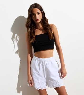 ONLY White Embroidered Hem Shorts 