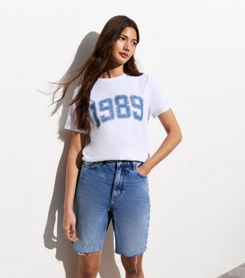 White Cotton 1989 Print Girlfriend T-Shirt New Look