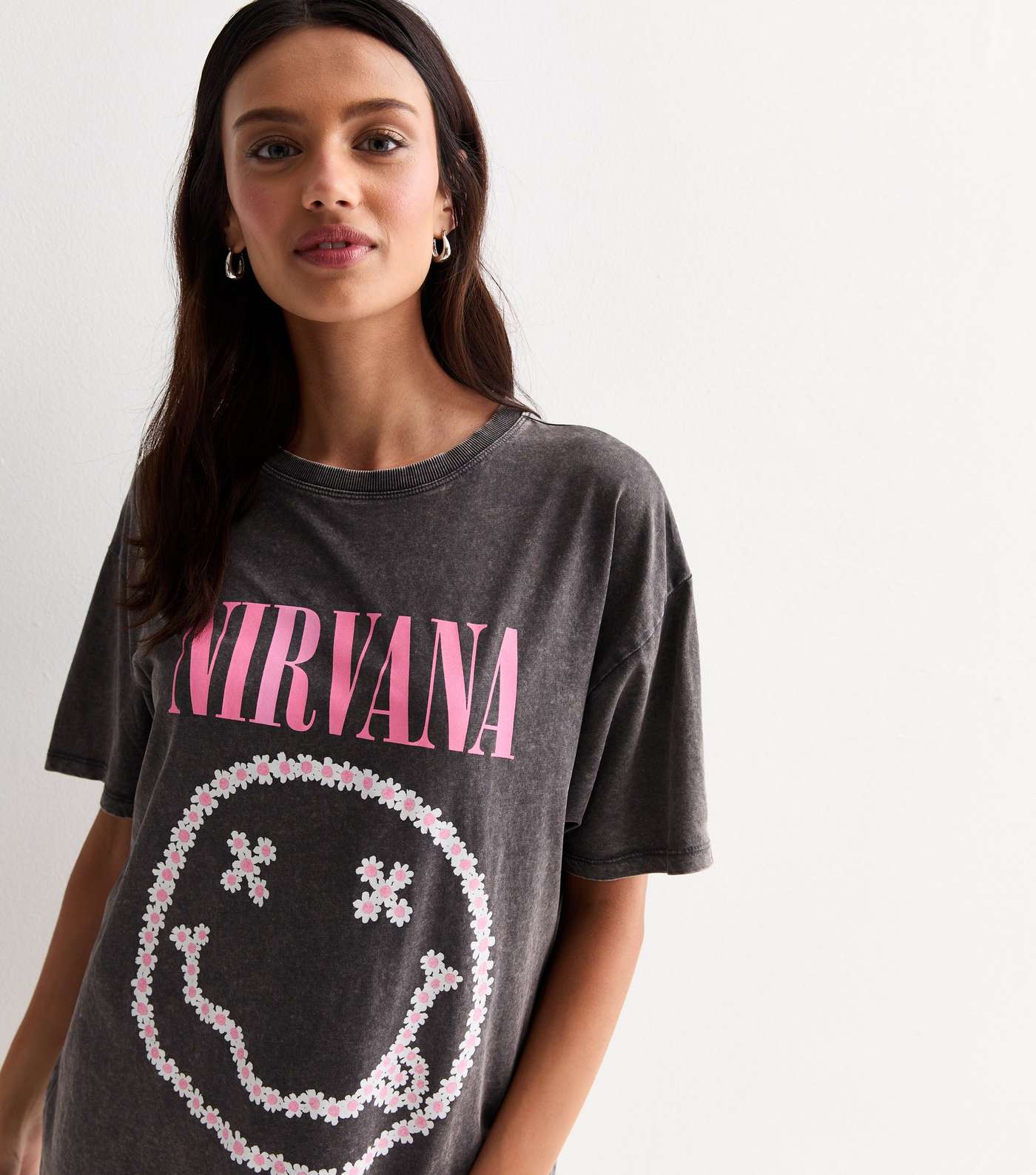 Dark Grey Daisy Nirvana Logo Oversized T-Shirt Image 2