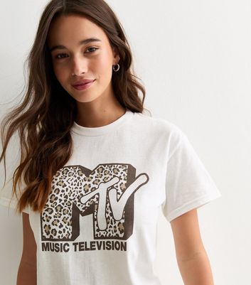 Off White MTV Leopard-Print Oversized T-Shirt New Look