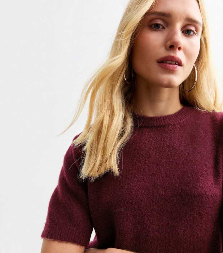 Burgundy Short Sleeve Soft Knit Top