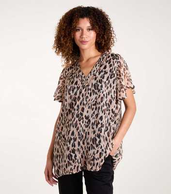 Blue Vanilla Brown Animal Print Sequin Tunic Top