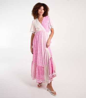 Blue Vanilla Pink Wrap Tassel-Trim Maxi Dress