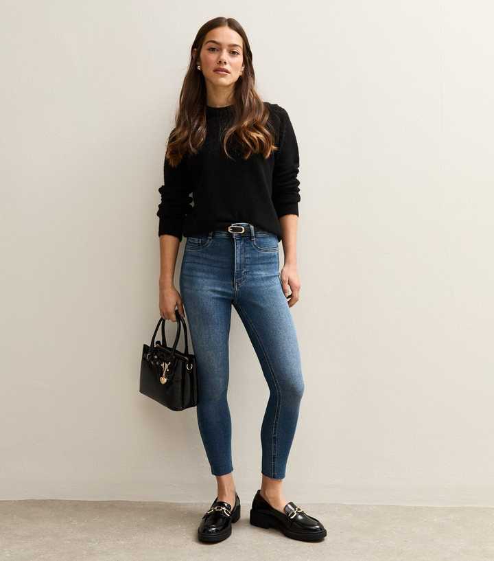 Petite Blue Hallie Disco Frayed Super Skinny Jeans