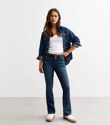 Petite Navy Double Waistband Flared Jeans