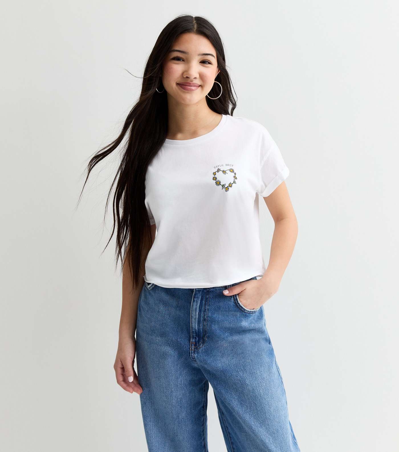 Girls White Oopsie Daisy Cotton T-Shirt  Image 2