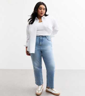 Curves Mid Blue Straight Leg Denim Jeans