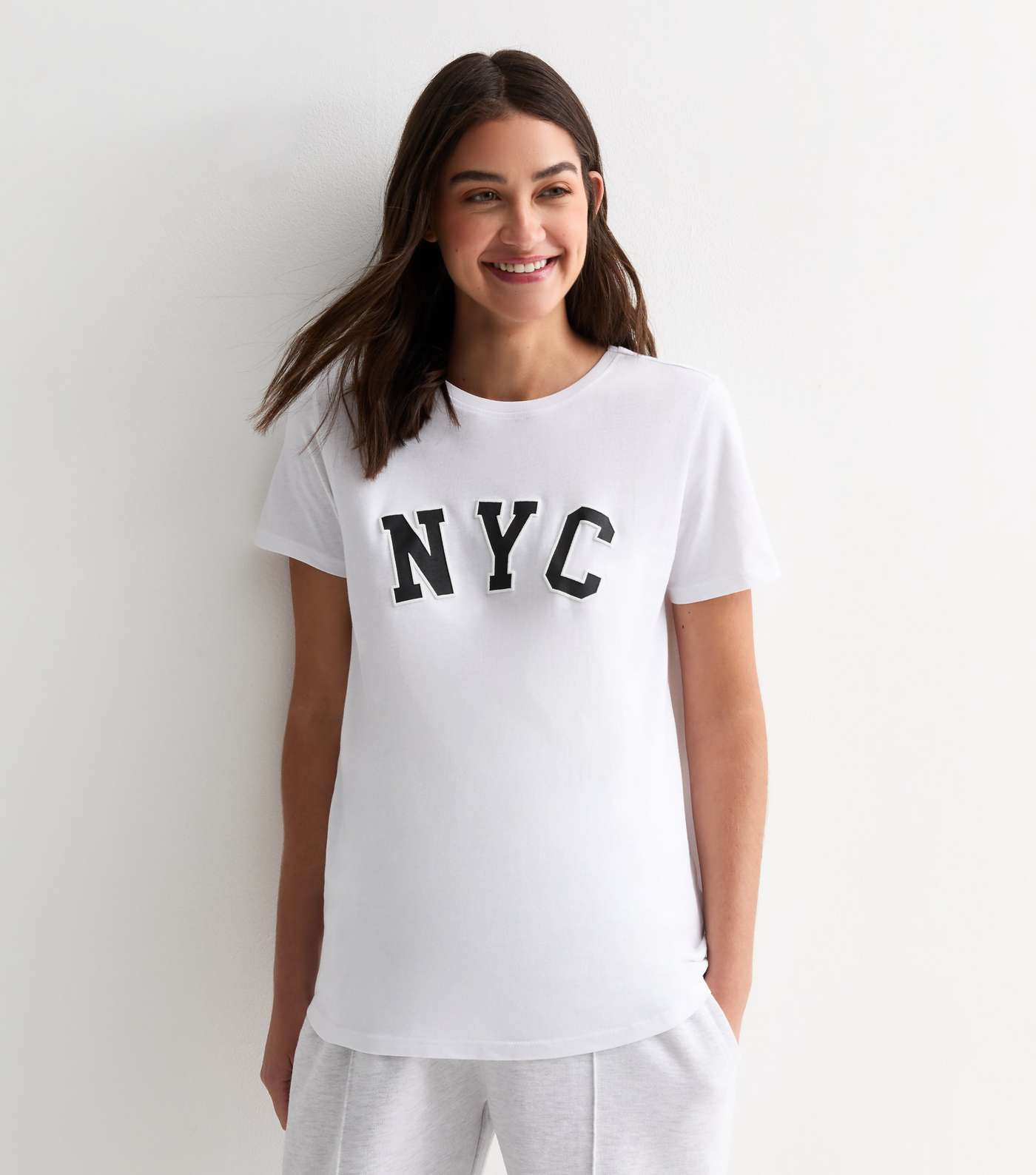 Maternity White NYC Print Cotton T-Shirt Image 3