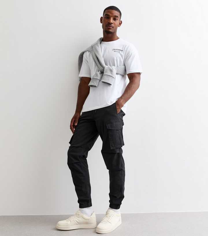 Jack & Jones Black Slim Cuffed Cargo Trousers