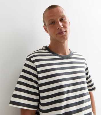 Jack & Jones Grey Striped Cotton T-Shirt