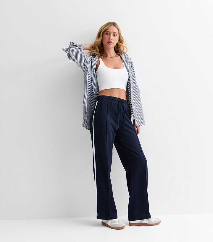 Navy Side Stripe Wide Leg Joggers