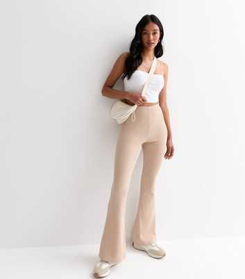 Stone Ribbed Flared Trousers