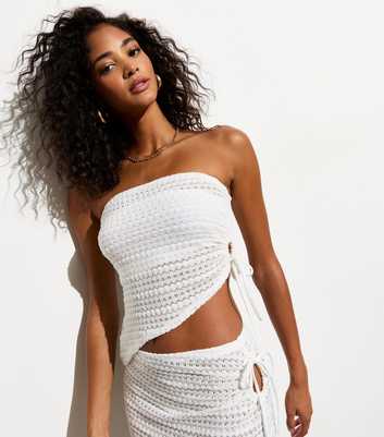 Off White Crochet Asymmetric Hem Bandeau Top