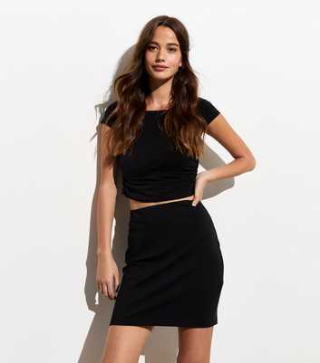 Black Stretch-Cotton Tube Mini Skirt 