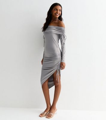 Gray ruched dress best sale