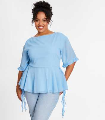 QUIZ Curves Pale Blue Peplum Top