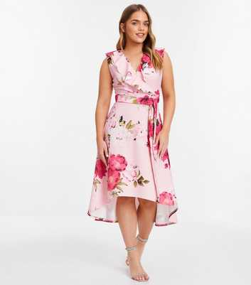 QUIZ Petite Pink Floral Wrap Midi Dress