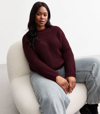 Curves Burgundy Chunky Knit Jumper New Look