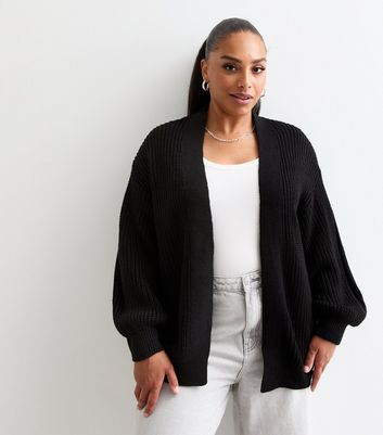 Curves Black Balloon Sleeve Chunky Knit Cardigan New Look