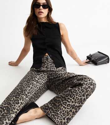 Brown Leopard Print Adalae Wide Leg Jeans