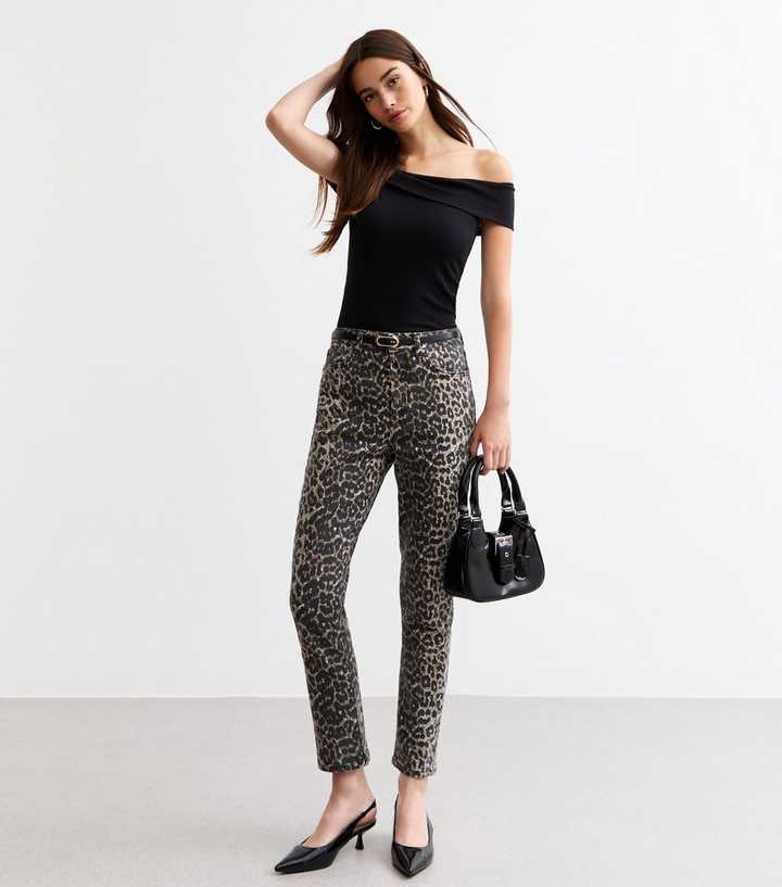 Leopard Straight Leg Jeans - Grey main image 1