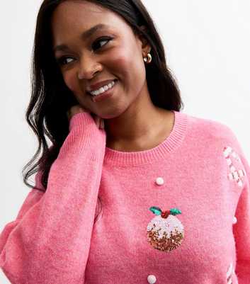 Curves Pink Christmas Sequin Embellished Jumper