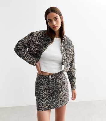 Brown Leopard Print Denim Mini Skirt 