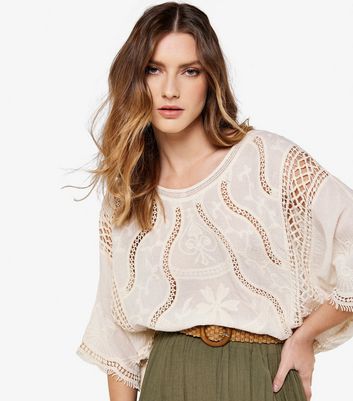 Apricot Stone Embroidered Crochet Top New Look