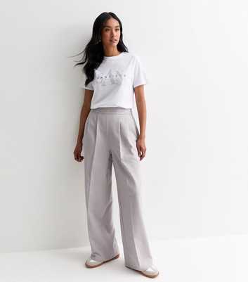 Grey Tailored Wide Leg Trousers