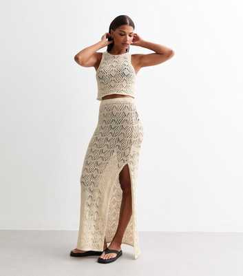 Cream Metallic Thread Crochet Beach Maxi Skirt 