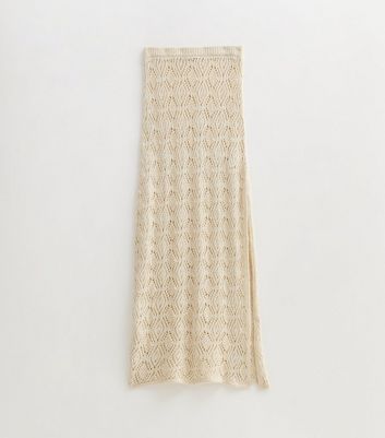 Cream Metallic Thread Crochet Beach Maxi Skirt New Look