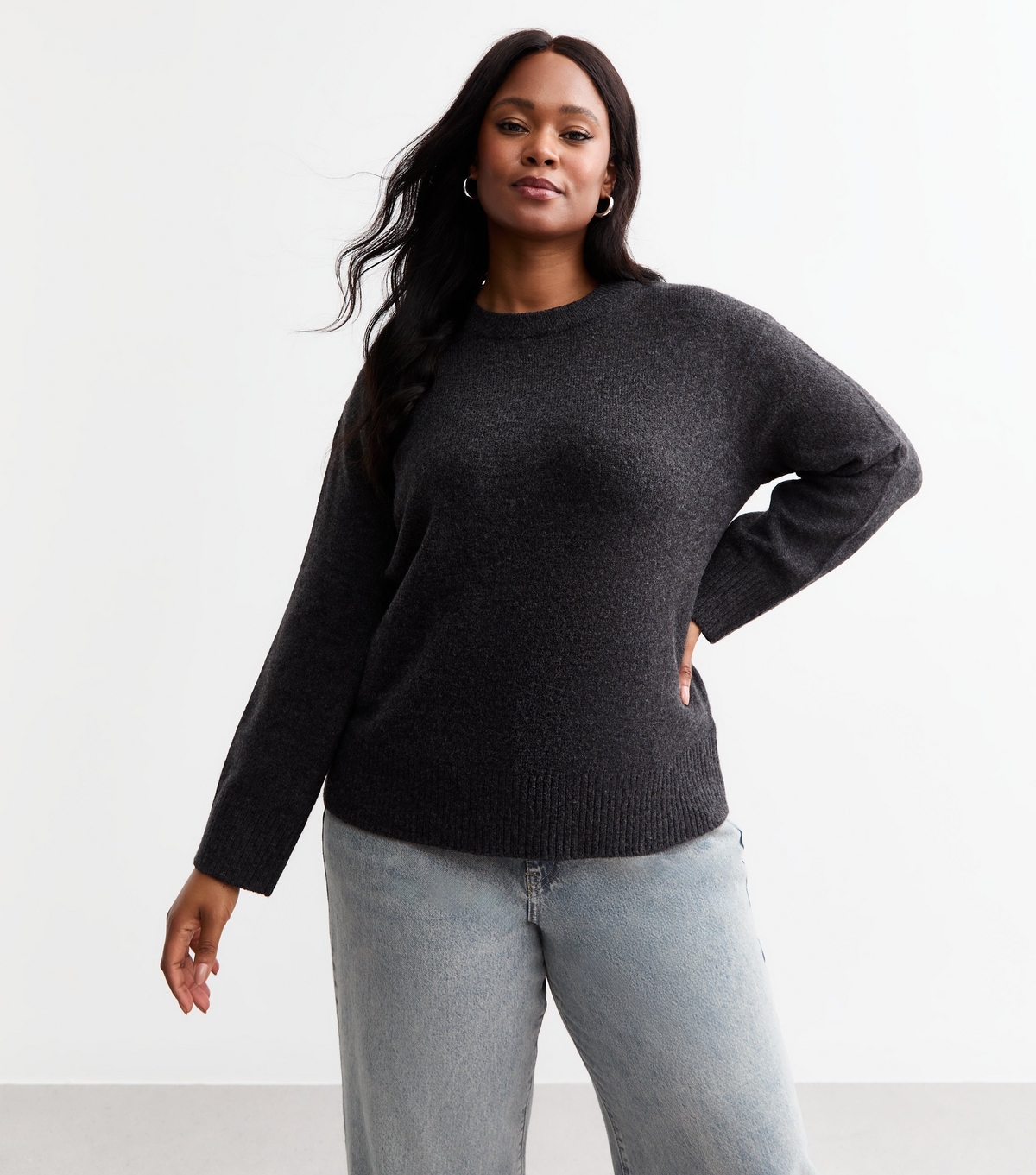 Women's Plus Size Dark Grey Crew Neck Jumper Curves New Look